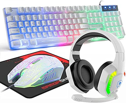 Mamba snakeゲーミングキーボードマウスヘッドホンセット USBメンブレン式 有線 防水多機能マルチメディアキー 2400DPI調整なマウス 6つのボタン マウスパッド付き ゲーミングヘッドセット RGB…