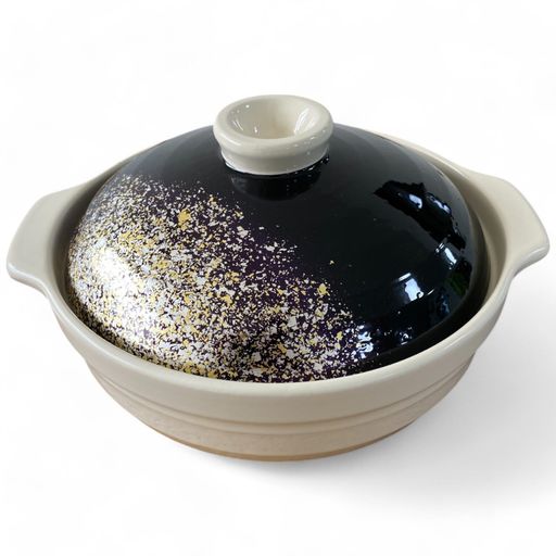 J-kitchens和技華匠9号土鍋直火用27cm4-5人用ホワイト金彩天星白藍福華