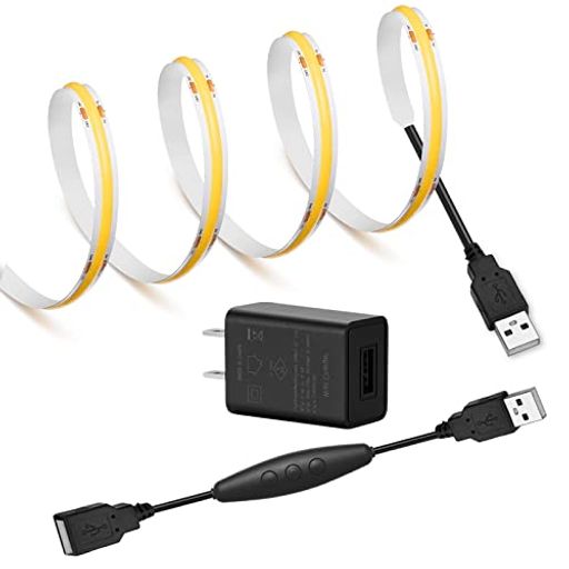 LEKE COB テープライトスーツLEDストリップライトフレキシブル 高密度 LEDテープライト 3m 320LEDs/m 電球色3000K DC5V 180°発光CRI =90,USB 充電器+電源コードスイッチUSB 電源アダプター PSE認証 fleurette01-10418455 fleurette パッケージ画像