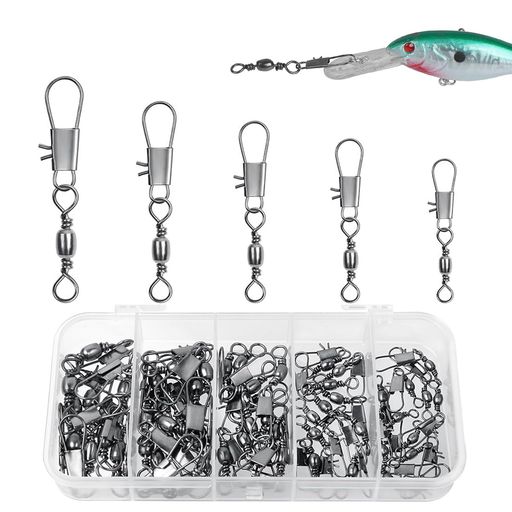 Zhejiaスイベルスナップ釣り用スイベル【50個セットサイズ5種類B型回転リング】海釣り淡水釣りルアー用スイベルボールベアリングスイベルさびにくい耐腐食超強靱ステンレス製海水淡水…