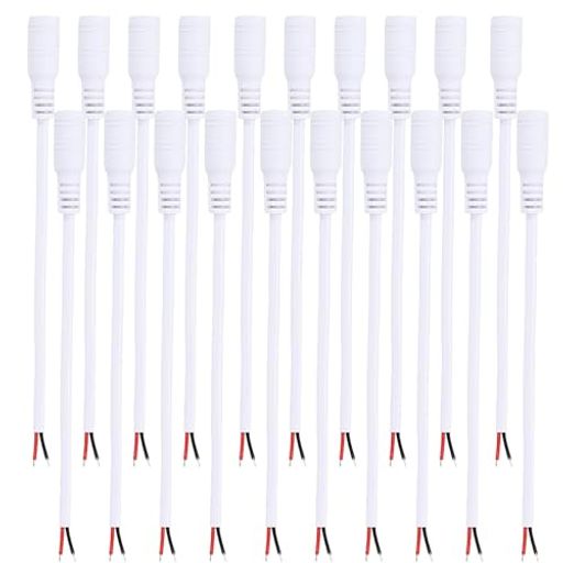 クリアヒル(Clearhill)20個セット 15CM/0.49FT ホワイト メス電源ピッグテールバレルプラグコネクタケーブル | DC 5.5mm x 2.1mm コネクタ | 22AWG | LEDテープライト、12V/24V fleurette01-10418507 fleurette パッケージ画像