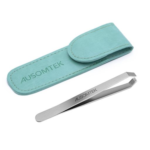 AUSOMTEK ヒゲピンセット 髭抜き 毛抜き 白髪抜きステンレス製 細毛 眉毛ツール 5mm精密先幅 シアン PU ケース (1個入)