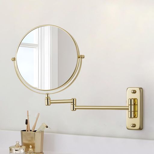Cerdeco真実の両面鏡DX5倍拡大率+等倍金色洋式アームミラー伸縮可能壁付けメイク化粧道具折りたたみホテルミラー洗面所用ゴールド鏡面φ200mmJ841G