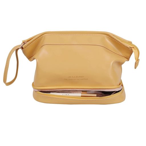 化粧品収納ポーチPU化粧ポーチメイクポーチ旅行化粧ポーチコスメポーチ便携式持ち運び防水大容量バニティポーチジェラートピケポーチ旅行出張軽量母の日プレゼントレディース(ベージ…