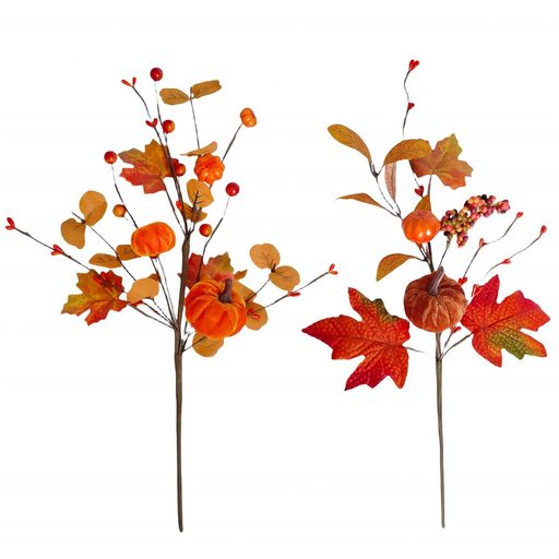 koundenekoハロウィン造花パンプキンピック2本セットカボチャカエデの葉ベリー組み合わせ人工枝ブーケ..