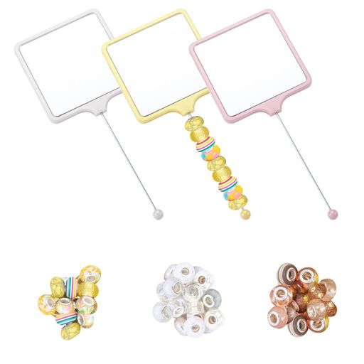 seimeinoki6点セット化粧鏡ポータブルミラーハンドルミラー軽量ピンク白黄色手鏡可愛い旅行化粧鏡ハンドル付き大型ホールスペーサービーズマルチカラースペーサービーズDIY韓国デイリー…