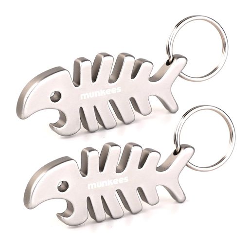 munkees魚形の栓抜き、アルミ合金ビールオープナー、キーチェーン2本シルバー