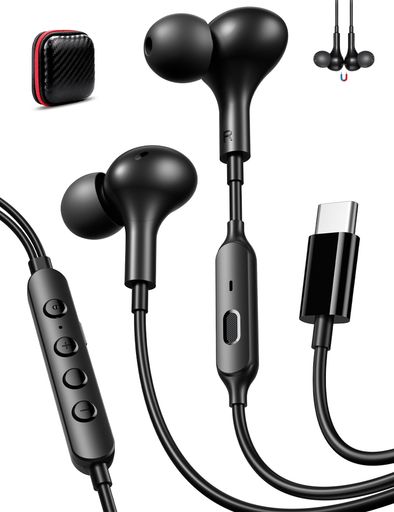 タイプc イヤホン 有線 マイク付き変声イヤホン 対応iPhone 16 15 Pro Max Plus iPad Galaxy S24 Ultra S23 FE Pixel 9 8a 7など機種,カタル型 有線 USB Type C イヤフォン