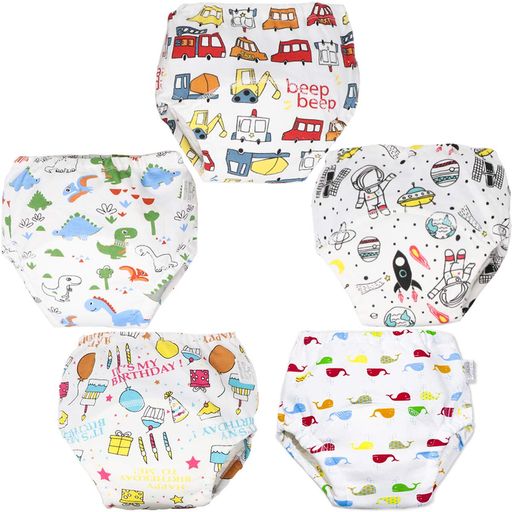 [LILYCUPS]素材改良トレーニングパンツ中股4層5枚セット天然綿100%防水通気男の子女の子(白100)