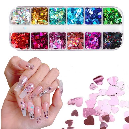 【ネイルグリッター】ネイルグリッターにはさまざまな色があり、自由に組み合わせて、さまざまなニーズに対応することができます。12色の精緻な愛のスパンコールが含まれており、いずれも入念に選んで収納されています。たっぷりのスパンコールがさまざまなDIYネイルのニーズを満たしています。 【高品質】ハート形のネイルスパンコールは環境に配慮した素材で作られており、毒がなく、爪に限らず、安全に使用することができます。自由に色を組み合わせて爪を飾り、多彩な爪のDIYアイデアを満たし、専属スタイルを作ることができる。 【使いやすい】これらの爪のスパンコールを天然または人工爪に塗ることは、プロや初心者に適しています。祝日にキラキラしたハート型のネイルスパンコールを使ったり、鎖骨にキラキラしたスパンコールを貼ったりします。ピンセットを使ってスパンコールを爪に塗り、LEDライトの下で固化して爪をキラキラさせるだけで、ネイルアートのプロや初心者にぴったりです。 【用途が広い】ネイルグリッターは爪、顔、体のどの部位にも使用でき、顔スパンコールとして、よりキラキラした効果をもたらします。