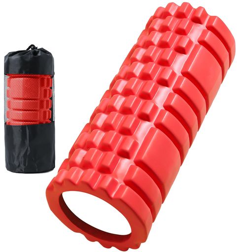 フォームローラー筋膜リリース300KG耐荷重マッサージローラー筋膜ローラーセット収納袋付き初心者超軽量自宅トレーニング筋肉ほぐしヨガポールスポーツ器具レッド