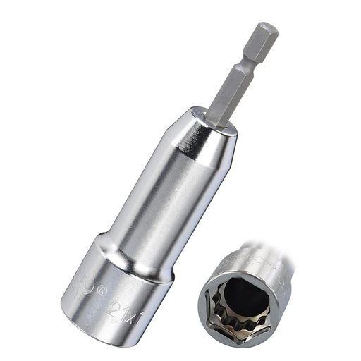 サイズ:17x14mm ソケット内深さ:17(3.15mm)・14(11.5mm) 軸径:6.35mm六角軸 本体:カーボン鋼・クロームメッキ、六角軸:S2材