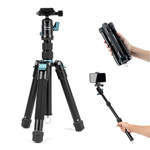 プロ仕様の安定性: 金属ボディと太め25mmセンターコラムにより、100-400mmの望遠レンズも安定支持。360°スムーズなパンニングと水平/垂直 shootingに対応 軽量コンパクト折りたたみ: 収納時25cm/重量1kgと軽量。反転折りたたみ式でバッグのすき間にも収納可能。鋭いエッジなしで安全 3WAY多功能切り替え:モノポッド(トレッキングポール兼用)や自撮り棒に簡単変更。アウトドアから自撮りまで幅広く活用 高速設置&amp;汎用雲台:雲台は取り外し可能、1/4’’マウントでスマホ・カメラ対応。脚は1秒ロック式で素早く展開可能 豊富な付属品と拡張性:スマホホルダー、収納袋、カラビナ付き。拡張用マウントでマイクやライト接続が可能、本格的な撮影をサポート