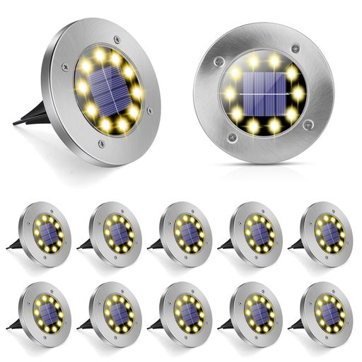 ガーデン 【太陽光発電パネル・電気代ゼロ】太陽光ledライト屋外は、ソーラーパネルによる太陽光で自動充電し、太陽エネルギーを電気に変換してくれます。太陽光の吸収と転換効率は最大25%に達するパネルを搭載で、太陽の下で4〜6時間充電で、10〜12時間の連続照明できます。屋外照明に最適、台風や地震などの災害による停電時に大変重宝します。 【庭ようライト 屋外 防水】当社のソーラーライトは、真の国際防水規格IP68に適合し、大雨や雪などの悪天候にも耐えられます。埋め込み式ソーラーライトは動作温度は-10°C~50°Cになり、一年中屋外でご使用いただけます。肉厚の透明な保護カバーがソーラーパネルや周りのLEDの上にかぶさっており、防水性や高級感を高めております。このガーデンライトでお庭がおしゃれと輝きに変身! 【高輝度LED・360°照明】LED ソーラーライト材質はPP+PSで、HDレンズの材質は光透過率が優れています。10個高品質LEDが揃え、発光効率の高い上に、360°全方向を照らせ、光射範囲は広いです。