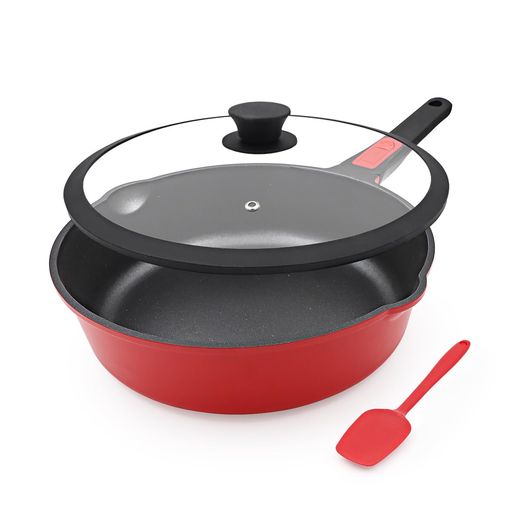 AIKENBBKKフライパン24cmシリコーングラス蓋付き炒め鍋IH・ガス火対応くっつかないほうろうコーティン..