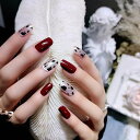 24枚入り深みレオパード柄ネイル赤と黒グラデーションこの春イチオシ大人可愛いレッドネイル