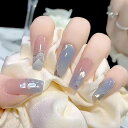 24枚セットネイルチップ青いのグラデーションメタリックの爽やかシェルネイル