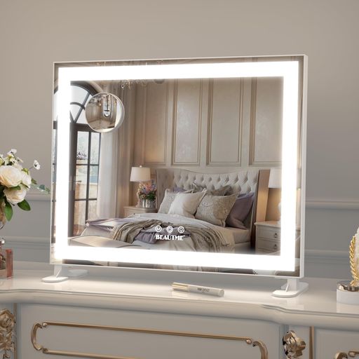 ANYHI女優ミラー卓上ライト付き、ハリウッドミラー、3つのライトモード、調節可能な明るさ、10倍拡大鏡(48.5x41cmホワイト)