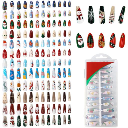 ネイルチップクリスマス288ピースロングプレスオンネイルフェイクネイルカラフルネイルフルカバーネイルアクリル人工フェイクネイルウィメンズ&ガールズ用