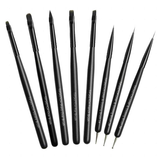 TIPSKETCHジェルネイル筆ジェルネイルキットネイルブラシ8点セット爪ブラシアクリルリキッドスクエア、ラウンド、フランス、シャープオーバル、フラット、極細、ドットジェルネイル絵…