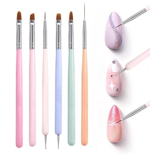 BRIIKPPネイルブラシセット6本入りジェルネイル対応ネイルアートラインブラシスマッジペンシルプルラインスカルプティングペン高品質初心者~プロ向け