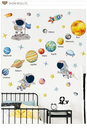 Mansoyun太陽系宇宙飛行士ウォールステッカー太陽系の9つの惑星と星のデザイン子供部屋寝室用保育園装飾用DIY用壁転写シールウォールアート壁紙シールティーンキッズウォールペーパー30c…