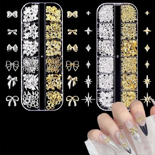 DERCHIAネイルパーツスタッズ2ケース金属パーツ3D立体蝶結び星月十字架四芒星多種類可愛いおしゃれジュエリーパーツネイルアートデコパーツDIY手芸素材ハンドメイド(ゴールドシルバー) DERCHIAネイルパーツスタッズ2ケース金属パーツ3D立体蝶結び星月十字架四芒星多種類可愛いおしゃれジュエリーパーツネイルアートデコパーツDIY手芸素材ハンドメイド(ゴールドシルバー)