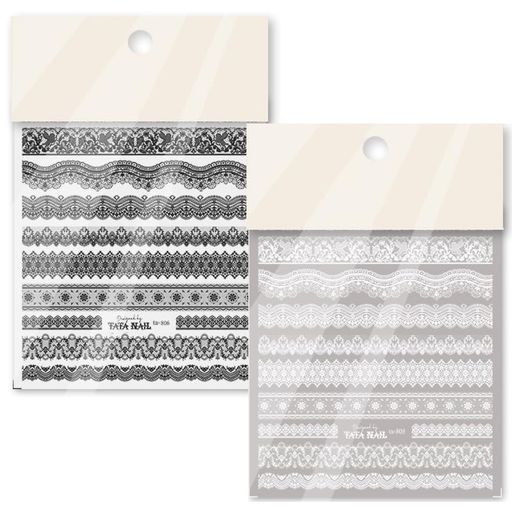 ネイルパーツネイルシール可愛いラブリー小さい新鮮なレースフラワーシールホワイトオーガンジー花柄フラワーアートデコレーション2PCS(白いレース+黒のレース)