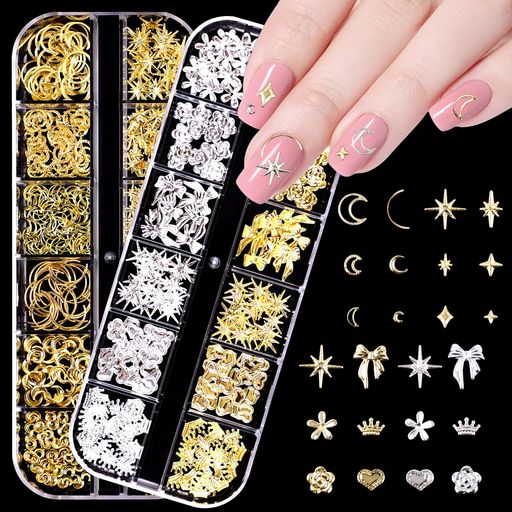 VEAGIAネイルパーツネイルパーツハート2ボックス合金素材ネイルアクセサリーパーツネイルデコパーツ星月ハート花蝶結びスター王冠多種類キュートでコンパクト立体的様々なスタイル(月) VEAGIAネイルパーツネイルパーツハート2ボックス合金素材ネイルアクセサリーパーツネイルデコパーツ星月ハート花蝶結びスター王冠多種類キュートでコンパクト立体的様々なスタイル(月)