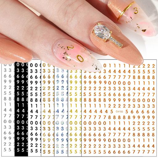 SUCODVERネイルシール数字黒白小さいネイル用シール数字ナンバーゴールド7枚セット