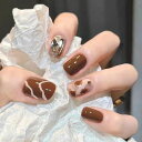 ネイルチップ24枚入ネイルチップショート付け爪秋冬デザイン優雅ネイル光沢つけ爪花嫁ネイル和風かわいいシンプル3D爪nail偽の爪成人式入学式卒業式結婚式日常生活に使用プレゼント(D-1…