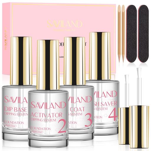 SAVILANDディップパウダーリキッドセット15ML/0.5オンスベース/トップコートアクティベーターブラシセーバーネイルファイル付き10個ディップパウダーネイルセットに必要なツールネイルラ…