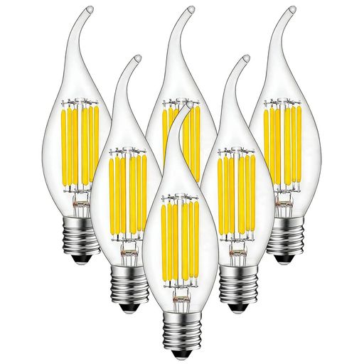 シャンデリア 【電球の商品情報】 – ◉E12口金(12mm) ◉明るさ:720lm ◉定格消費電力:6W(60W形相当)◉色温度:2700K電球色 ◉サイズ:直径35mm*高さ115mm ◉Ra大きいか等しい80 ◉調光対応不可 ◉定格电压:100V 50 / 60Hz ◉材質:透明ガラス ◉光束角:360°広配光型 【高輝度&amp;チラツキなし】 –全光束は720LMの高輝度、色々な場所に適用、雰囲気を壊さなく、美しい色合いが演出できます。チラツキは従来品より大幅に減少!長時間使っても、目の疲労感を感じることが少なくなります。 【全方向に360度発光します】 –物をキレイに見せる高演色大きいか等しいRa80で、従来のLED電球では表現できなかった優しい光を、白熱電球のように全方向に発光し、しっかり明るいLEDシャンデリア電球です。 【PSE認証&amp;省エネ】 – 電気安全法PSE届出済。日本国内規格の品質、安全性が担保されており、コスト重視の輸入品とは違い安心してご利用頂けます。環境にも配慮したLED電球で、白熱電球の60W形相当の明るさ、従来の白熱電球と比べ、最大90%電気代をカット。