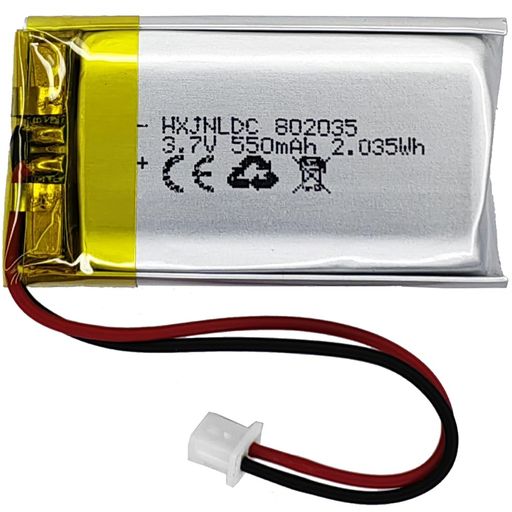 このバッテリーは、2.035Wh 550mAh未満のDIY 3.7 - 5V で、電子製品に適用できます。(星(塗り潰し)大電力電動工具や航空機には適用されない) コネクタの仕様と極性は製品の表示画像に基づいています、星(塗り潰し)赤い線は正極「+」、黒い線は負極「-」です,逆充電や逆接続はしないでください。 星(塗り潰し)一部の製品では、元のバッテリーにプラグがないか、プラグが一致していません、または極性の不一致。 それは問題ではありません, プラグを直接切断して溶接するか、熱収縮性の絶縁スリーブを使用して同じ色のワイヤを接続できます。 802035充電式リチウムイオンポリマー電池、公称電圧3.7V、フル充電電圧4.2V、容量550mAh、電力2.035Wh、星(塗り潰し)サイズ:36x20x8mm(1.4x0.787x0.315inch)(長*幅*厚)、重量:9.8g(0.346oz)、最大電流:0.55A。過充電、過放電、過電流、短絡を防ぐことができます。
