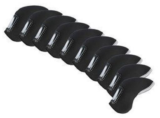 東川口商事ゴルフアイアンヘッドカバー番手見える窓付ソフト素材10個セット色々選べる(ブラック)