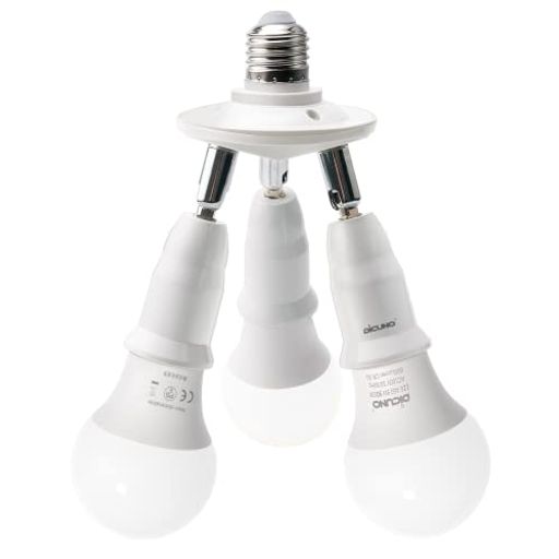 【E26 LED電球付き*3】一般電球タイプ:9W(60W形相当)、全光束:800lm、昼白色 5000k、広配光タイプ、高演色Ra 90:CRI 90の高演色性 LED電球で、物の本来の色をを綺麗に再現できます。 【3分岐ソケット】入力電圧:0-250V、E26口金のハロゲンランプ、LED電球、CFL電球に適用。(スイッチなし) 照射角度可調範囲:回転0-360度、曲げ0-180度。最大仕事率:60W*3=180W。(注意:密閉器具に使用しないでください。) ソケットの素材はPBT樹脂なので、熱安定性、寸法安定性、絶縁性、耐候性、耐薬品性が良い。 1年保証:ご購入日より1年間の保証を提供いたします。万が一商品に不良またはご不明なところなどがございましたら、お気軽にsupport.jp@dicuno.comまでご連絡ください。