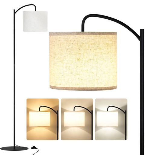 LEDフロアランプ12Wファブリックシェードフロアランプ無段階調光3色温度(3000K-6500K)リモコン/タイマ..