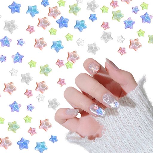 ネイルパーツ【約100個】ネイルパーツ星ネイルDIY少女に向けデート学校会社3D立体キラキラ可愛い平底多色4MM6MM