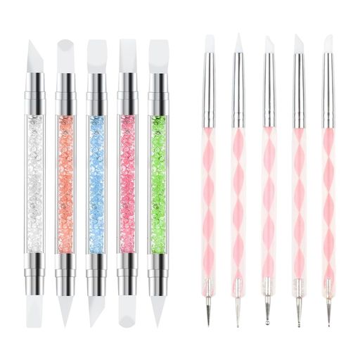 ANINAKOドットペンネイルブラシ10種類セットレディース用ネイルDIYデコレーションツールジェルネイルストーンネイルブラシラインストーンペンシリコンブラシレジンデコマニキュアネイル…