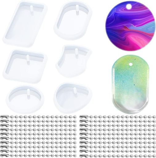 シリコンモールドレジン6個セットレジン型と20個ボールチェーンレジン穴あき樹脂モールド楕円/ハート/..