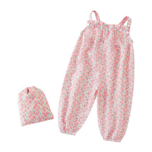 プレイウェアお砂場着調節可能遊び着ベビーキッズ80cm-110cm対応花柄オーバーオール子ども用砂遊びパン..