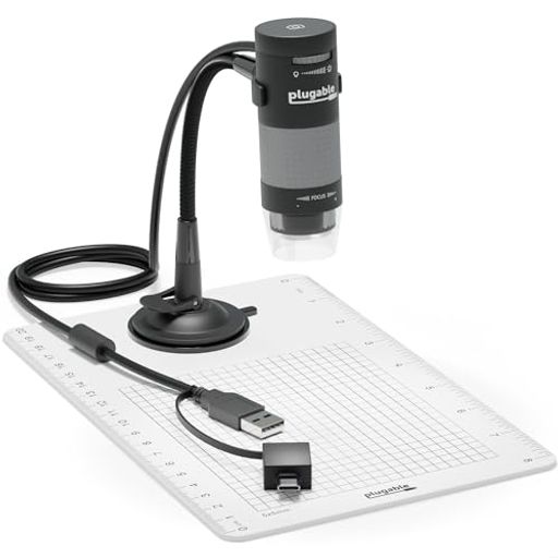 Plugable USB 2.0 マイクロスコープ デジタル顕微鏡(200万画素 10倍 250倍)- 取り外し可能観察プレート付、Windows、macOS、Linux、iPad などで使用可能