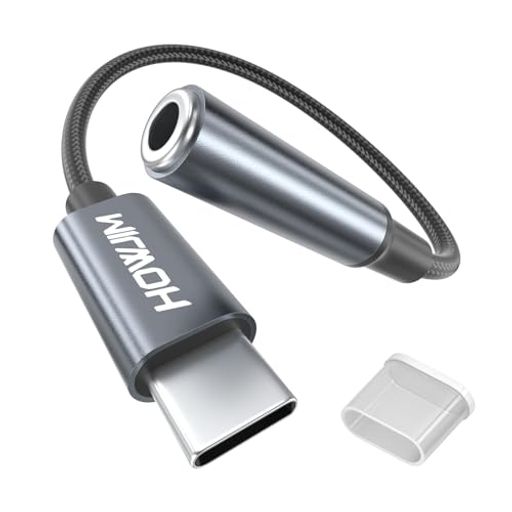 HOWJIM USB C to 3.5mm イヤホンジャック 変換アダプター イヤホンジャック 変換 タイプc 4極 DACチップ搭載 Hi-Fi音質 通話/音楽再生/音量調節対応 アルミ合金外殻 ナイロン編組ケーブル Phone 15/16/17