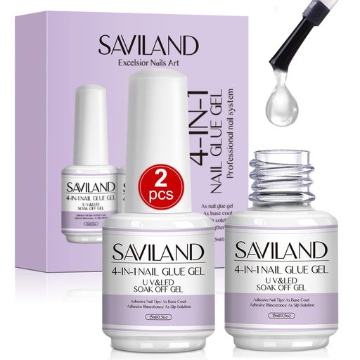 SAVILAND2個4IN1ジェルネイルグルージェルセット15MLネイルグルージェルネイル用アップグレードグルーフェイクネイルプレスオンネイルネイル用ジェルベース強化ネイルグルーネイル接着剤