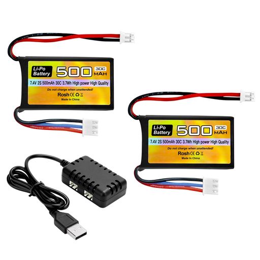 2PCS7.4V500mAh30CLipoバッテリPH2.0プラグ付き+1充2充電器用のAX24SCX24リモコンカーモデルバッテリー..