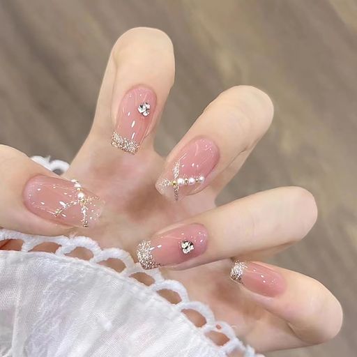 24枚セットネイルチップ綺麗な金縁みずみずしいスイートガールズネイル