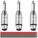 MKBKLLJY3個XLRメスから1/4インチTSモノラルアダプターアンバランス3ピンXLRから1/4インチ6.35MMオスプラグアダプターオーディオコネクタメタルシェルケーブルタイ付き、対応ギター(2)