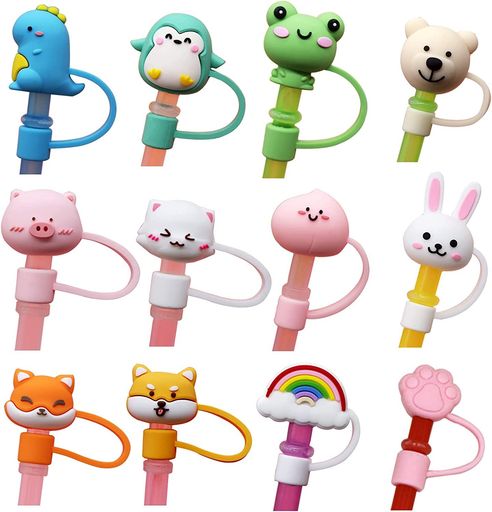 12個入ストローカバーシリカゲルストローカバーBetterJonnyシリカゲル動物用ストローカバーかわいいス..