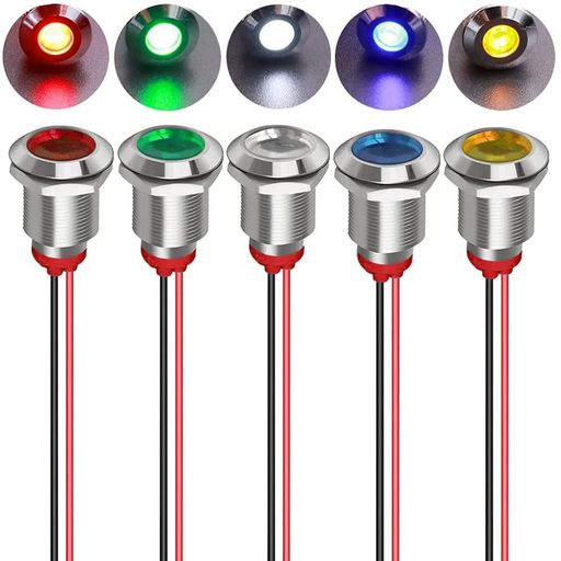 Kiligen5個LED防水インジケータライト12mmAC/DC12-24Vパイロットライトシグナルインジケータ(5色)