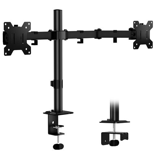 製品仕様:対応モニターサイズ:13~27インチ X 2台 、本体の高さ:41CM アーム長さ:43CM、耐荷重:8KG X 2 VESAサイズ:7.5CM*7.5CMと10CM*10CM 13〜27インチディスプレイ対応:このアームは、13から27インチのモニターに対応しています。この範囲には、一般的なモニターサイズが含まれており、互換性と適応性が確保されます。 調整可能性:表示器アームには、高さ、角度、回転などのさまざまな調整オプションが通常備わっています。これにより、お好みや作業要件に合わせてディスプレイの位置や角度を調整し、快適な視覚体験を提供することができます。パソコンアームは+/- 90°の傾斜、180°/ 230°の回転、360°の回転により、最適な視角が得られます。 スペース節約:ディスプレイをアームに取り付けることで、デスクトップから浮かせることができ、他の作業やアイテムのためにスペースを確保することができます。これにより、デスクトップが整然とし、より大きな作業スペースが確保されます。